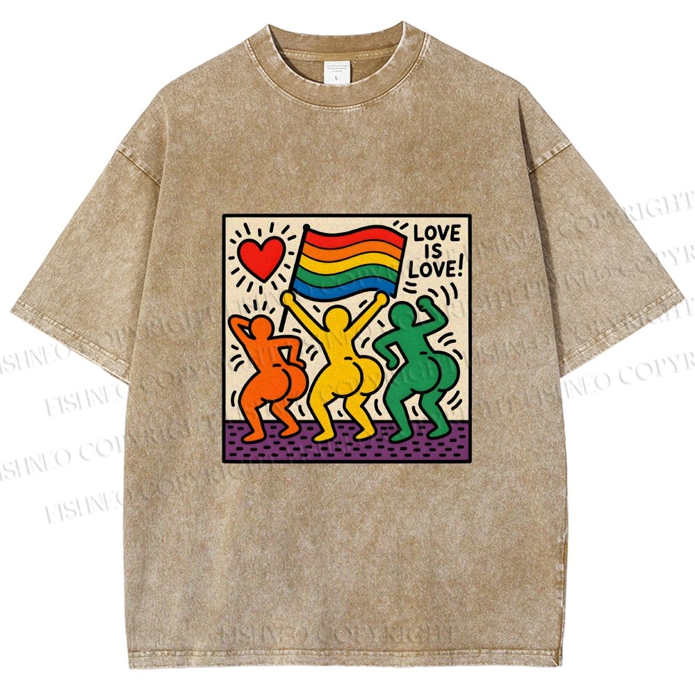 Unisex Love Is Love Printed Washed Tee