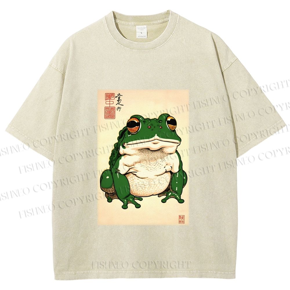 Unisex Japanese Frog Printed Washed Tee