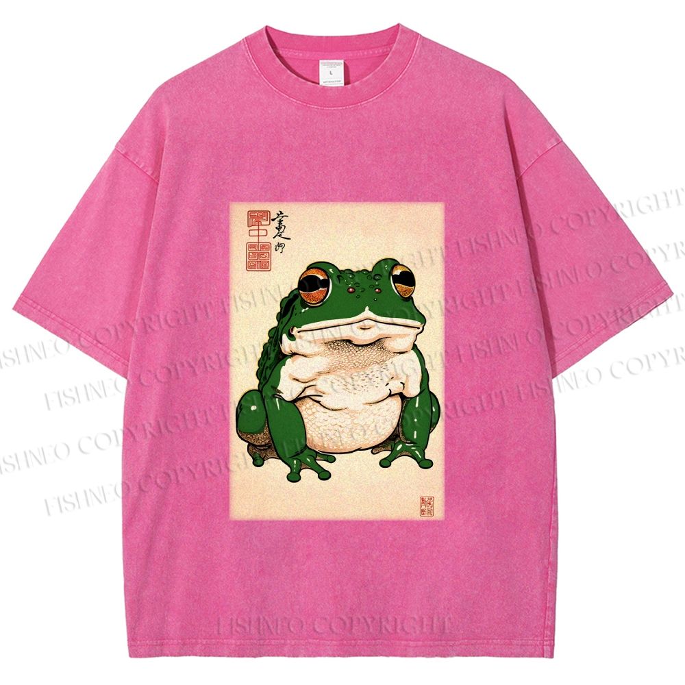 Unisex Japanese Frog Printed Washed Tee