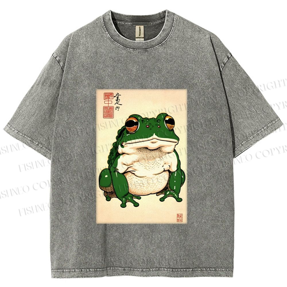 Unisex Japanese Frog Printed Washed Tee