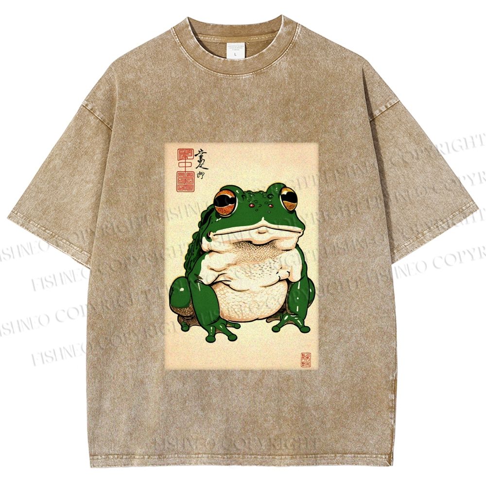 Unisex Japanese Frog Printed Washed Tee