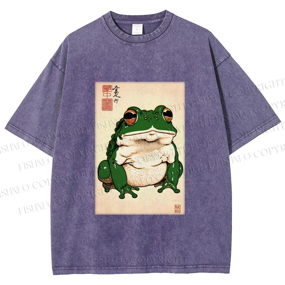 Unisex Japanese Frog Printed Washed Tee