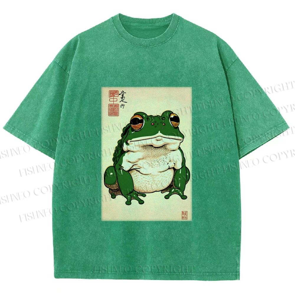 Unisex Japanese Frog Printed Washed Tee