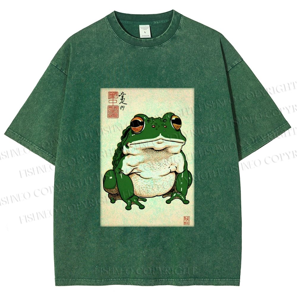 Unisex Japanese Frog Printed Washed Tee