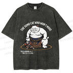 Unisex An Immovable Sumo Cat Printed Washed Tee
