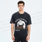 Unisex An Immovable Sumo Cat Printed Washed Tee
