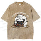 Unisex An Immovable Sumo Cat Printed Washed Tee