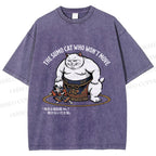 Unisex An Immovable Sumo Cat Printed Washed Tee