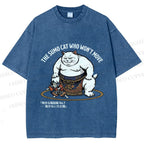 Unisex An Immovable Sumo Cat Printed Washed Tee