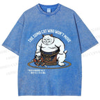 Unisex An Immovable Sumo Cat Printed Washed Tee