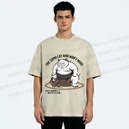 Unisex An Immovable Sumo Cat Printed Washed Tee