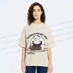 Unisex An Immovable Sumo Cat Printed Washed Tee