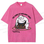 Unisex An Immovable Sumo Cat Printed Washed Tee