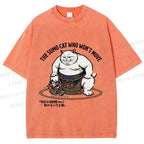 Unisex An Immovable Sumo Cat Printed Washed Tee