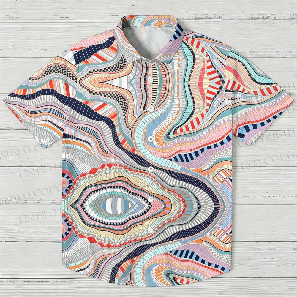 Abstract Geometric Printed Hawaiian Shirt