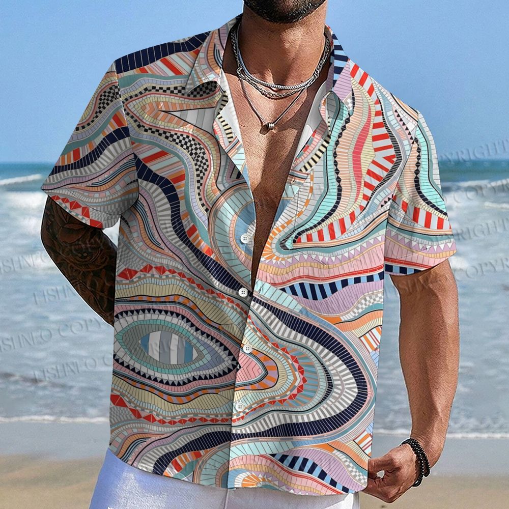 Abstract Geometric Printed Hawaiian Shirt