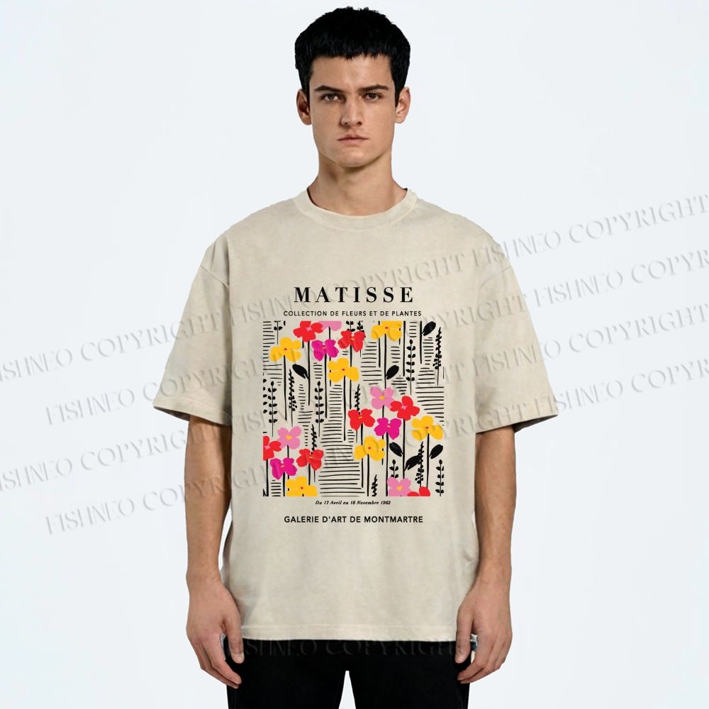 Unisex Collection De Fleurs Et De Plantes Printed Washed Tee