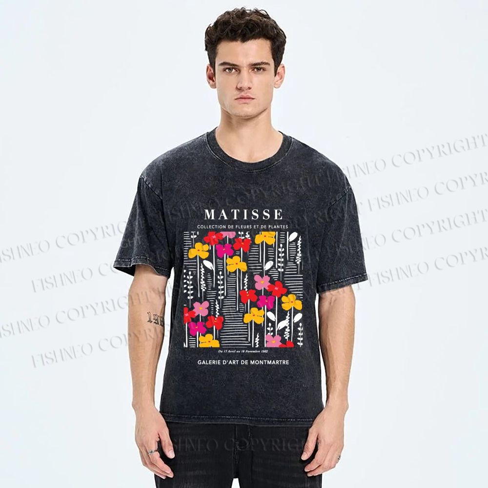 Unisex Collection De Fleurs Et De Plantes Printed Washed Tee
