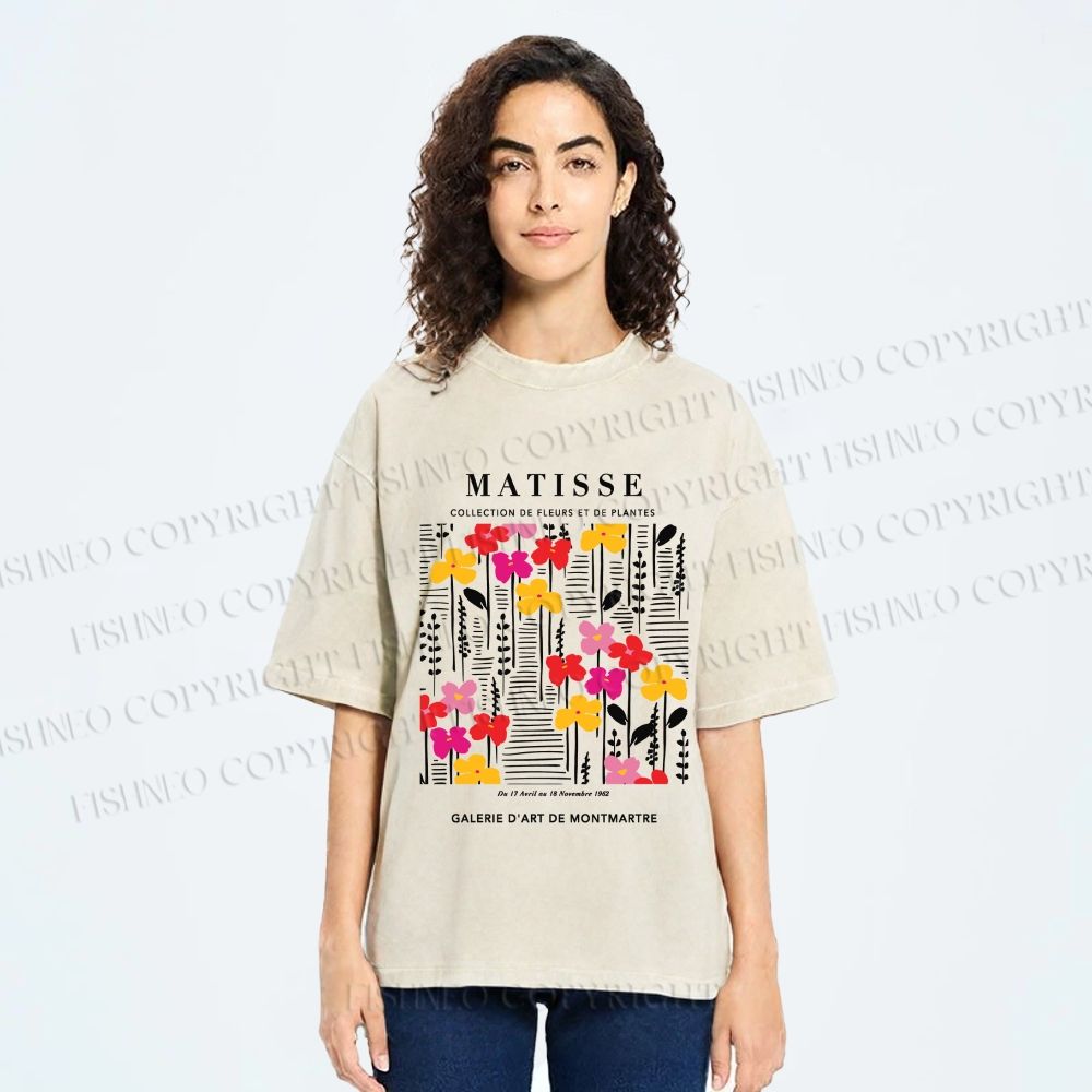 Unisex Collection De Fleurs Et De Plantes Printed Washed Tee