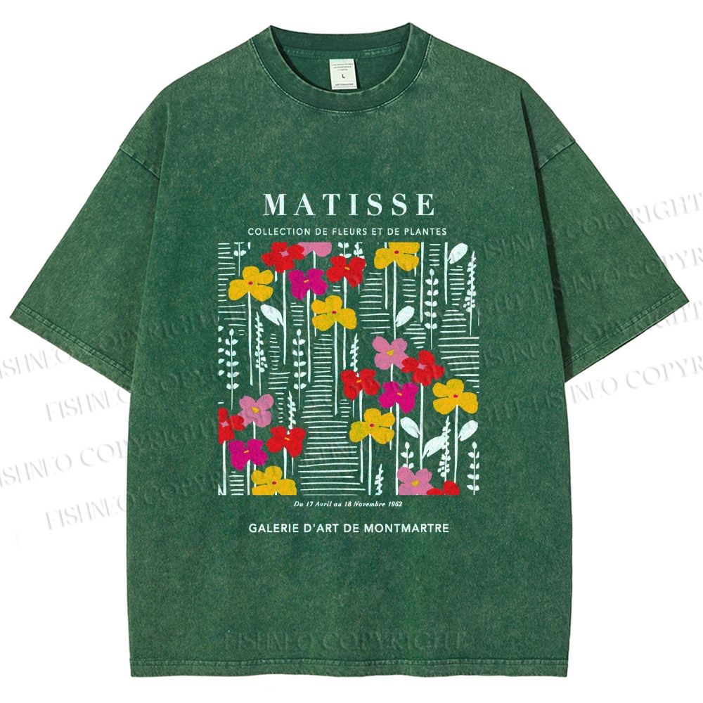 Unisex Collection De Fleurs Et De Plantes Printed Washed Tee