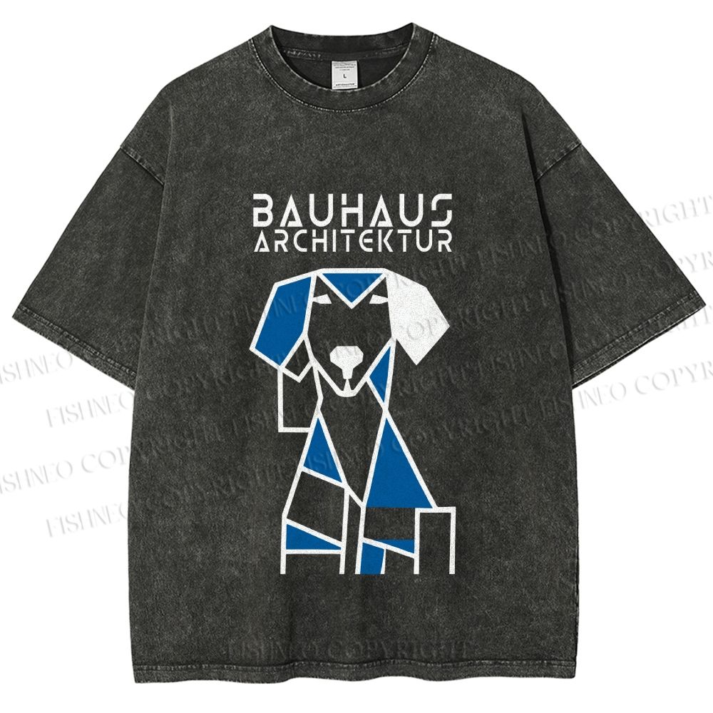 Unisex Bauhaus Dog Printed Washed Tee