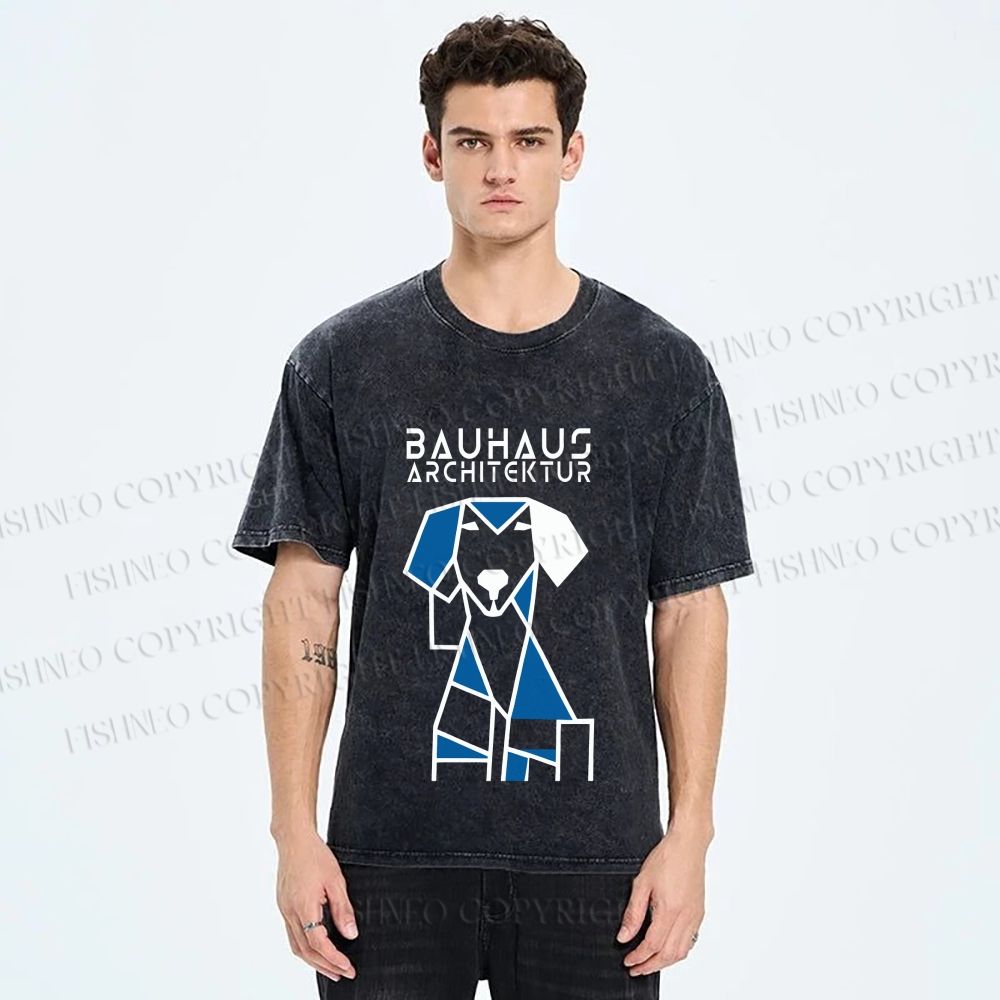 Unisex Bauhaus Dog Printed Washed Tee