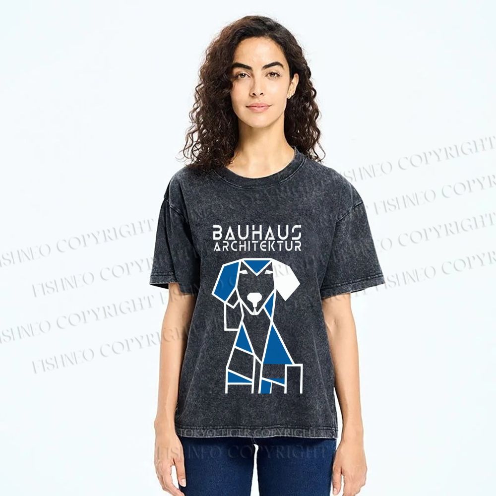 Unisex Bauhaus Dog Printed Washed Tee