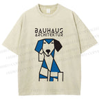 Unisex Bauhaus Dog Printed Washed Tee