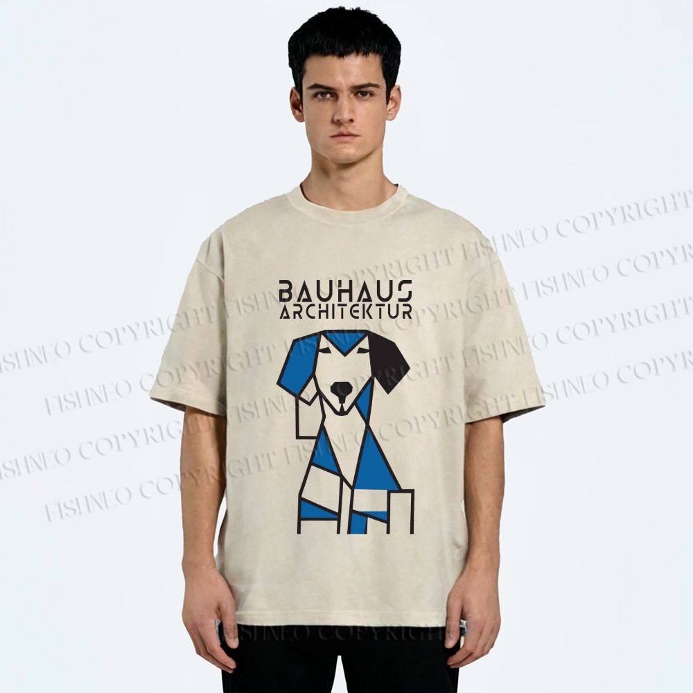 Unisex Bauhaus Dog Printed Washed Tee