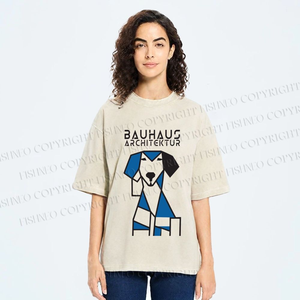 Unisex Bauhaus Dog Printed Washed Tee
