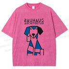 Unisex Bauhaus Dog Printed Washed Tee