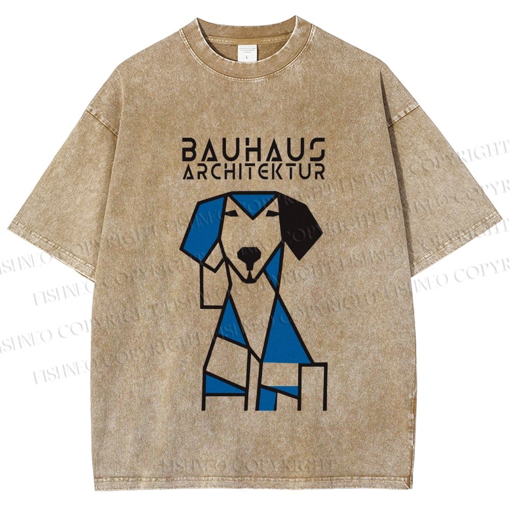 Unisex Bauhaus Dog Printed Washed Tee