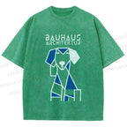 Unisex Bauhaus Dog Printed Washed Tee