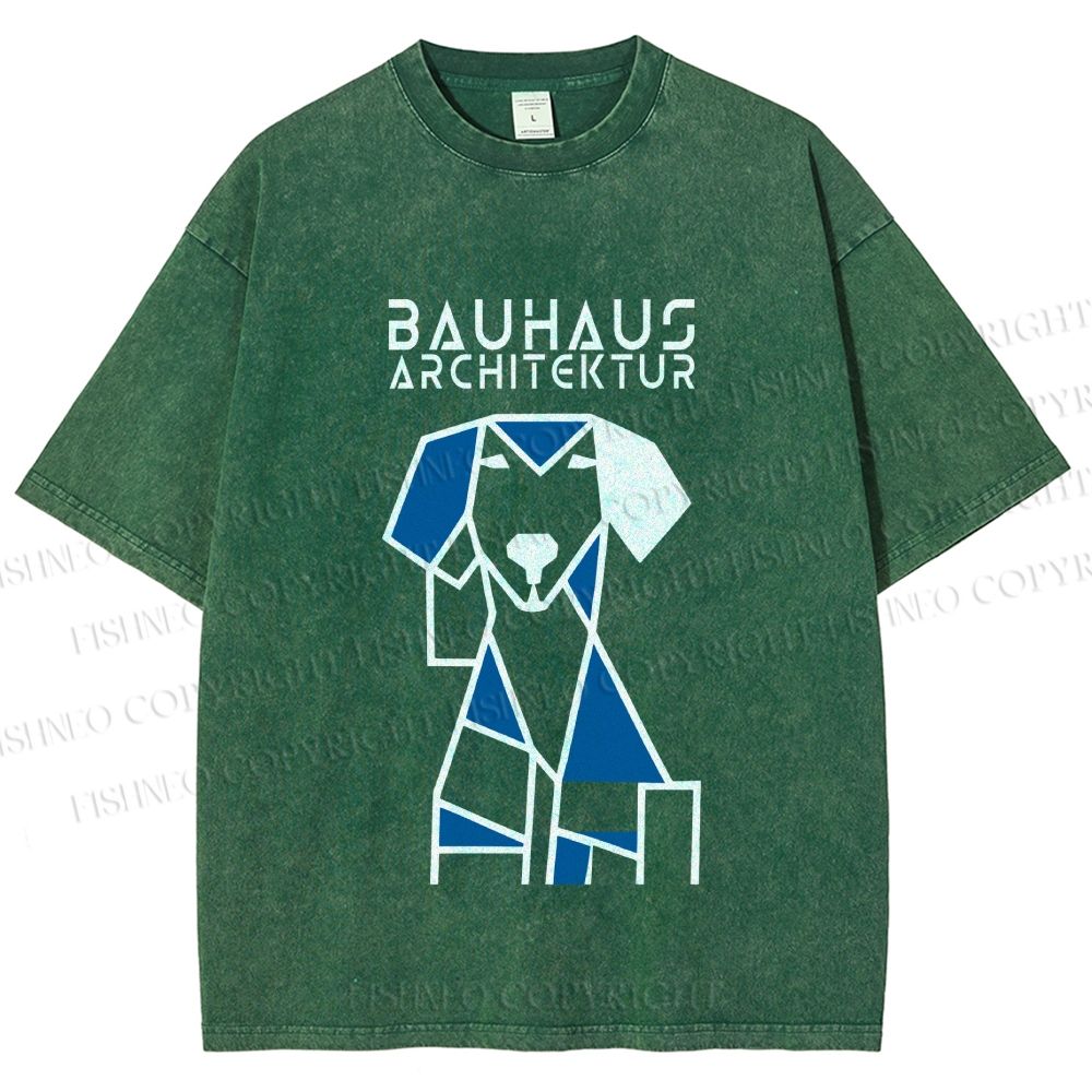 Unisex Bauhaus Dog Printed Washed Tee