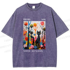 Unisex Yayoi Kusama Cat Printed Washed Tee