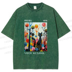 Unisex Yayoi Kusama Cat Printed Washed Tee