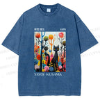 Unisex Yayoi Kusama Cat Printed Washed Tee