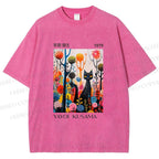 Unisex Yayoi Kusama Cat Printed Washed Tee