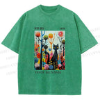 Unisex Yayoi Kusama Cat Printed Washed Tee