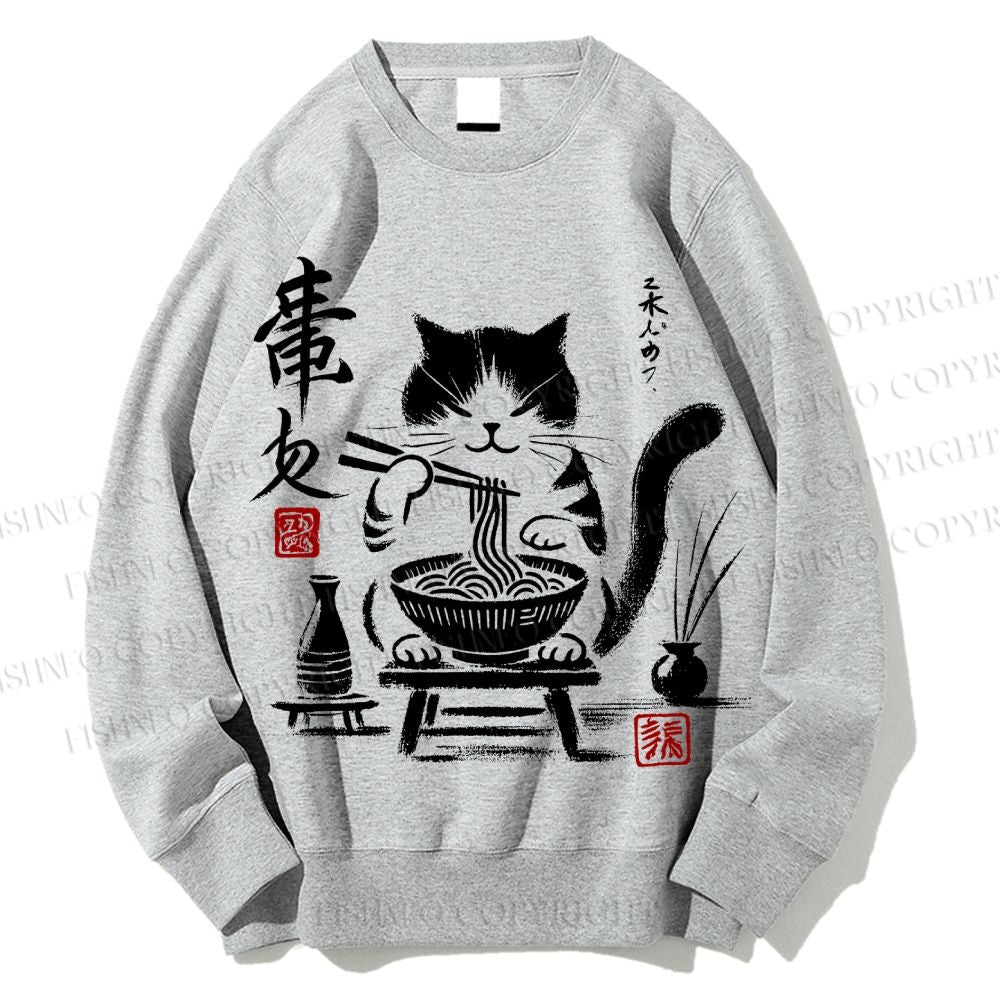 Unisex Ramen Cat Printed Sweatshirt