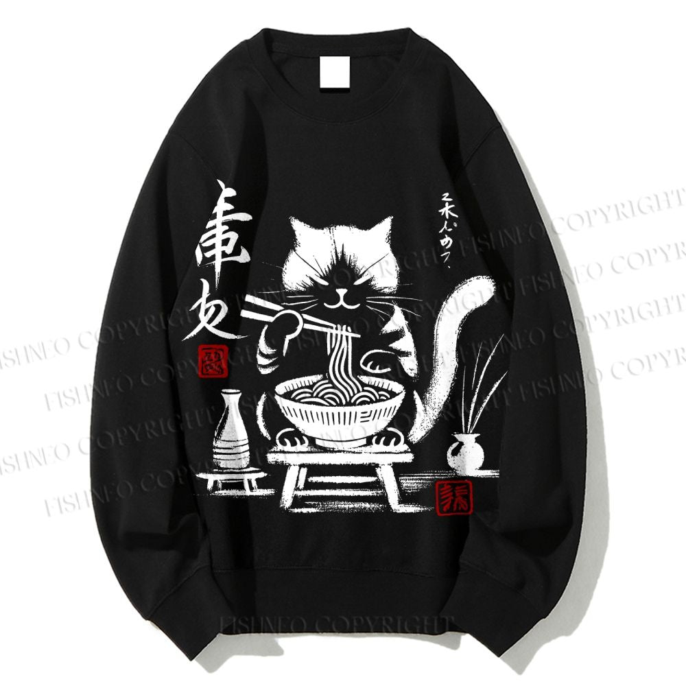 Unisex Ramen Cat Printed Sweatshirt