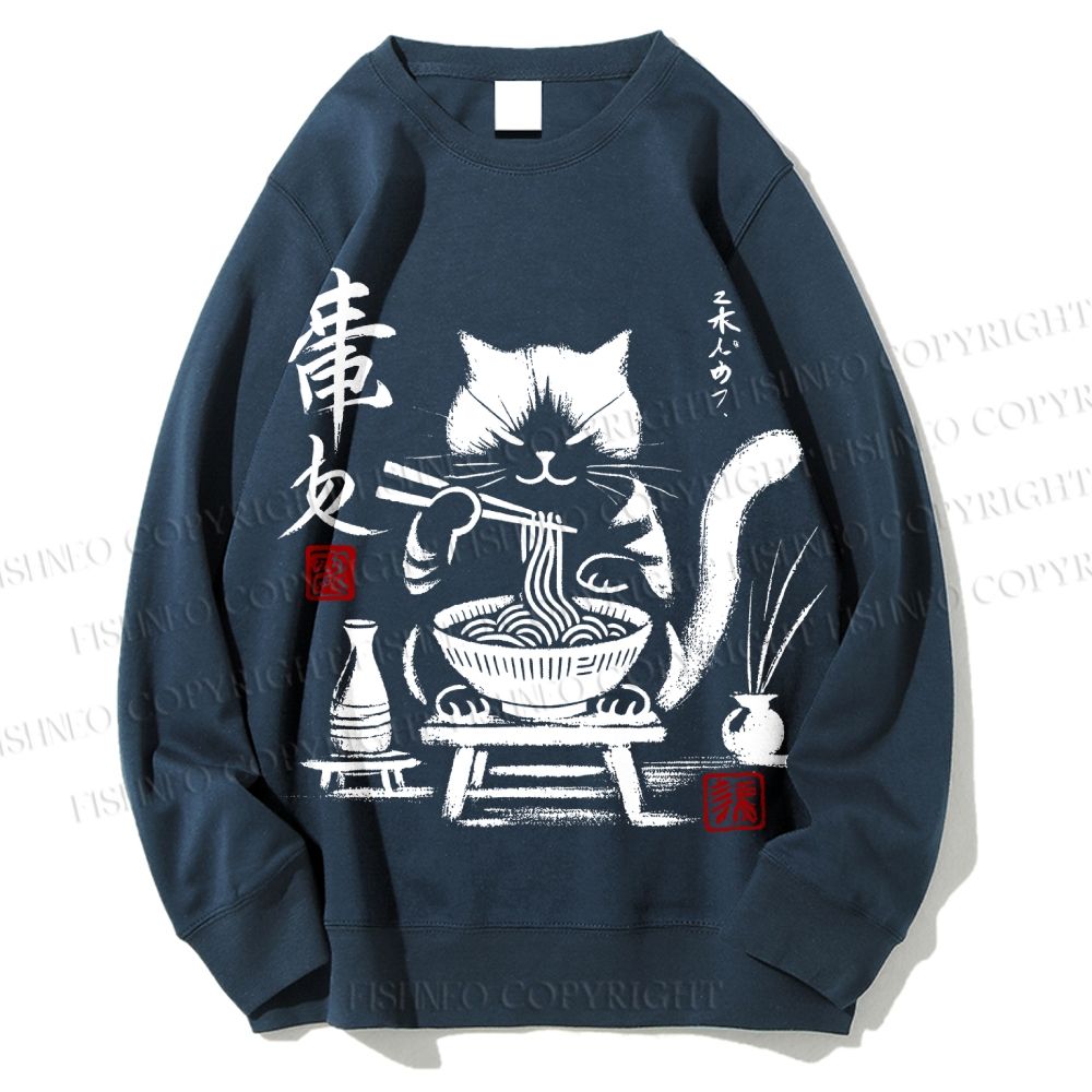 Unisex Ramen Cat Printed Sweatshirt