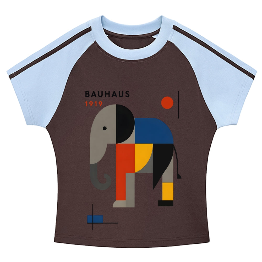 Bauhaus Elephant Hot girl color-blocked striped raglan sleeve short sleeve
