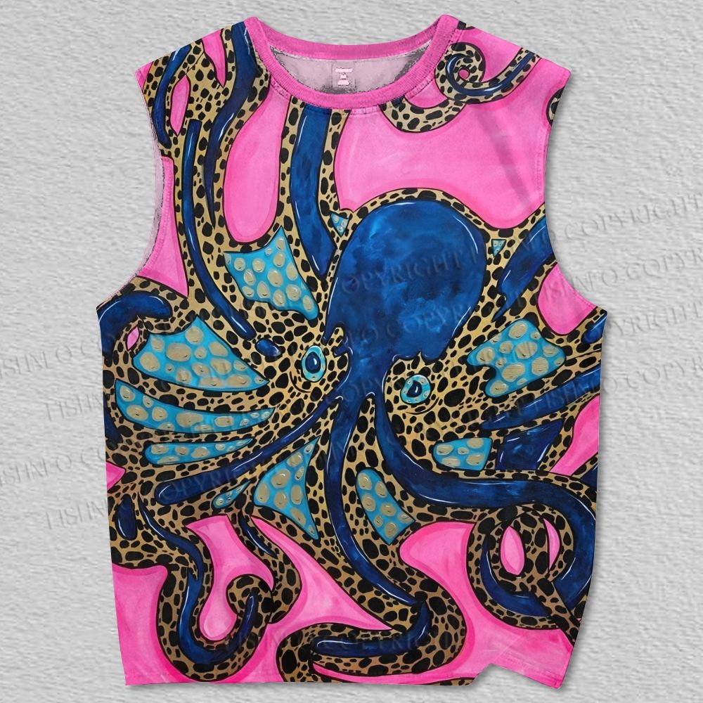 Unisex Blue Octopus Printed Tank Top