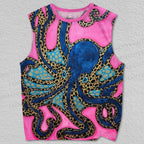 Unisex Blue Octopus Printed Tank Top