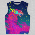 Unisex Pink Tiger With Stars Printed Tank Top