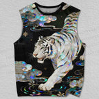 Unisex White Tiger Printed Tank Top