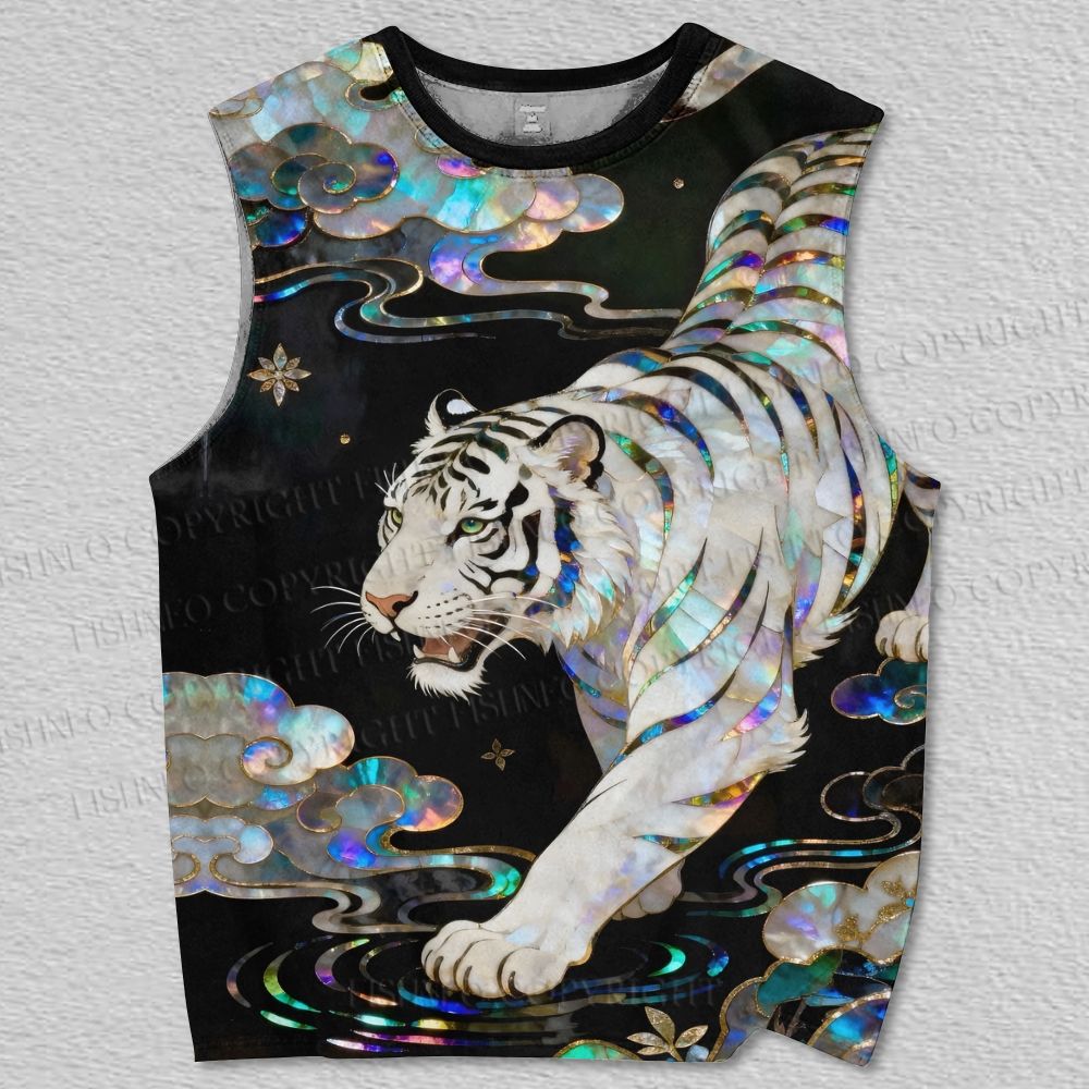 Unisex White Tiger Printed Tank Top