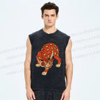 Unisex Ginger Tiger With Eyes Printed Washed Tank Top