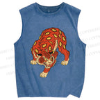 Unisex Ginger Tiger With Eyes Printed Washed Tank Top